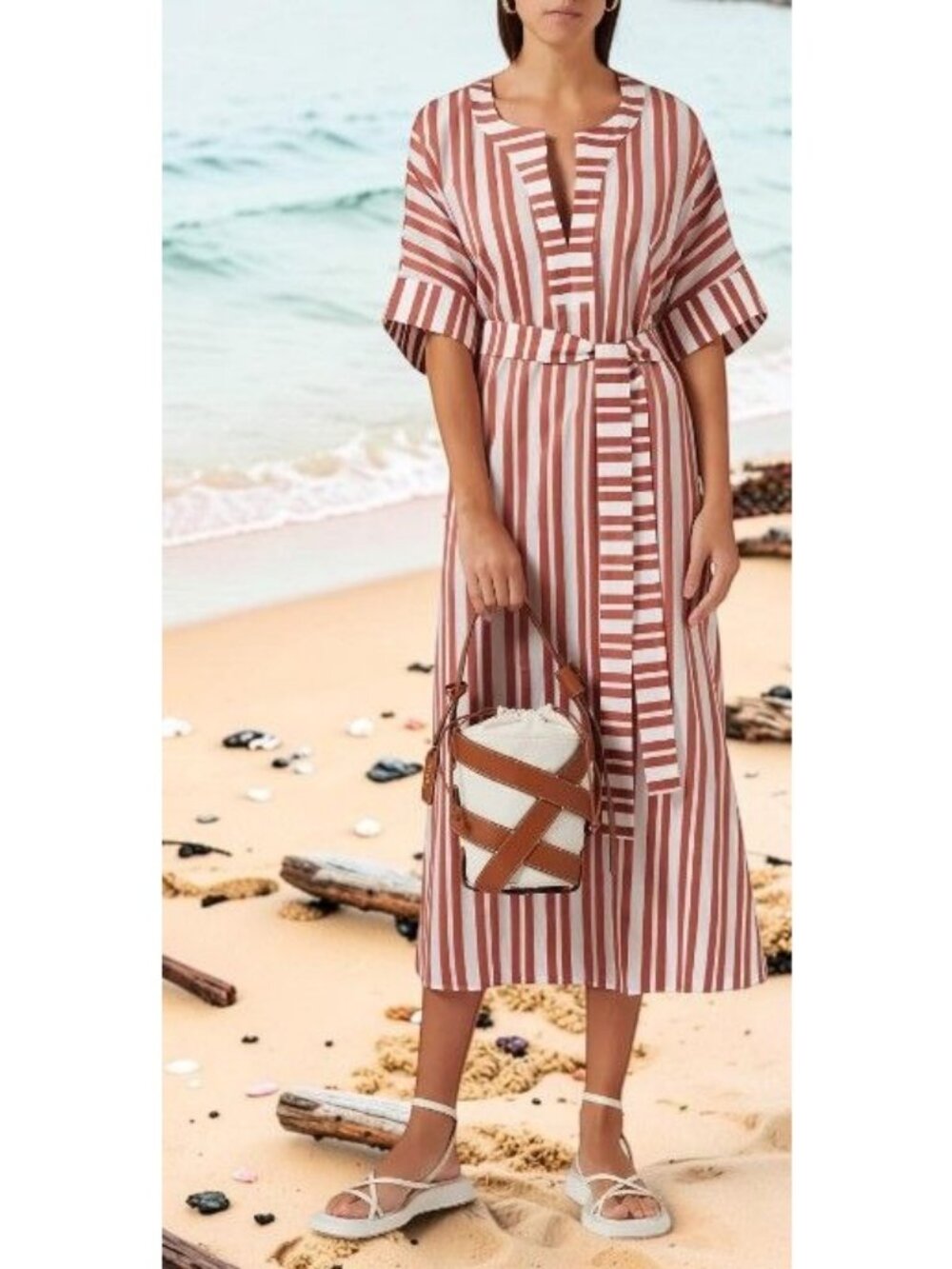 ERES Bamboleo Striped Kaftan in Cotton-jacquard ONE SIZE  NWT